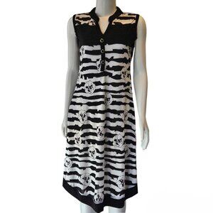 Black and White Zebra Print Floral Sleeveless Dress-Large